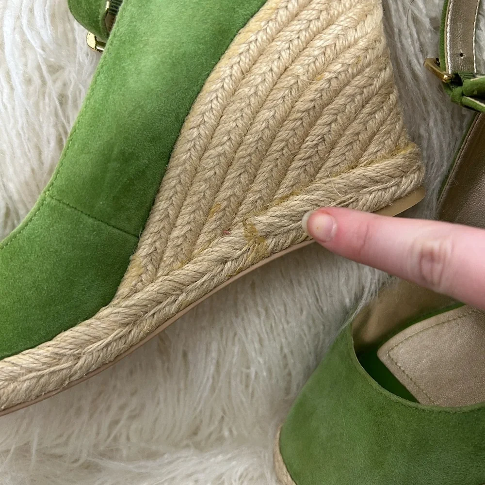Franco Sarto Green Suede Espadrille Wedge Sandals Size 9M‎